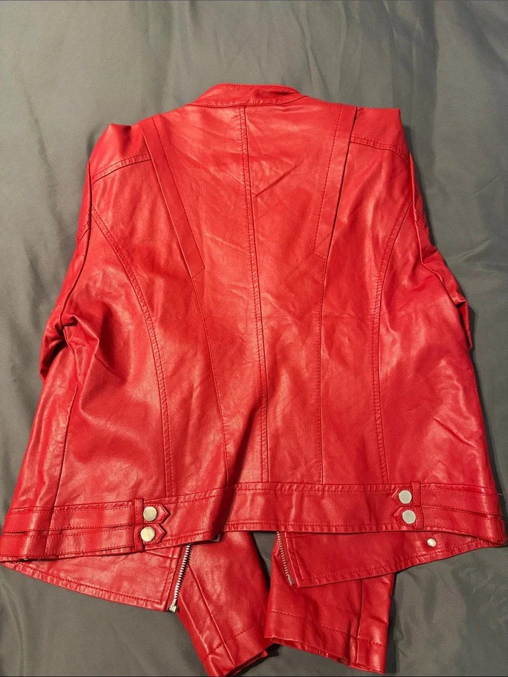 Red Women's Faux Leather Moto Jacket